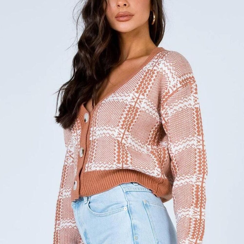 Princess-polly Women's Orange and White Cardigan